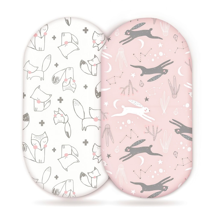 Set 2 cearceafuri patut bebelusi, Wacorresi, cearceafuri pentru patut, elastic, moale, Antistatica, Confortabila, Usor de curatat, Lavabila la masina de spalat, Portabil, 81x41x13cm, Roz