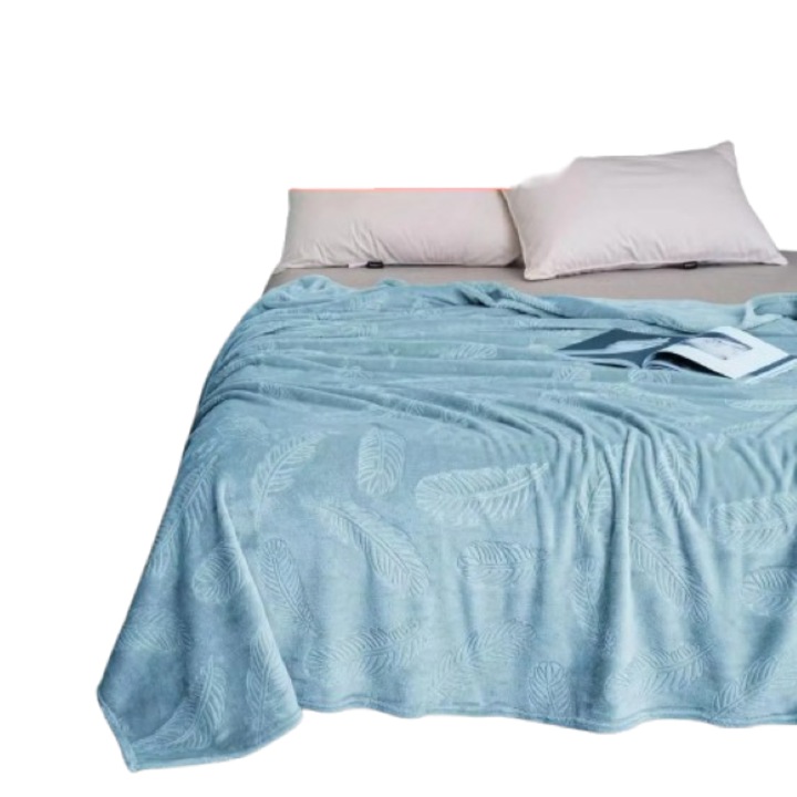 Patura Fina Cocolino, Frunze Tropicale Embosat, Uni, 200x230cm, Albastru Deschis