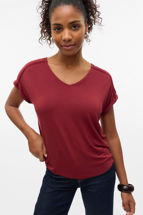 Vero Moda, Tricou lejer cu decolteu in V, Rosu inchis