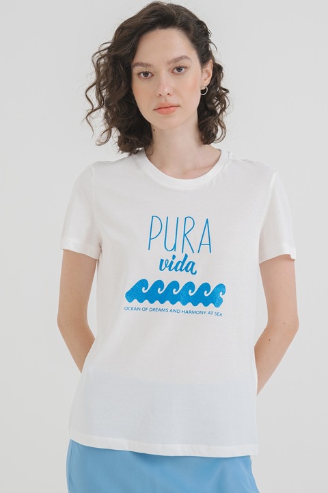 Vero Moda, Тениска Vigga от органичен памук, Бял/Син