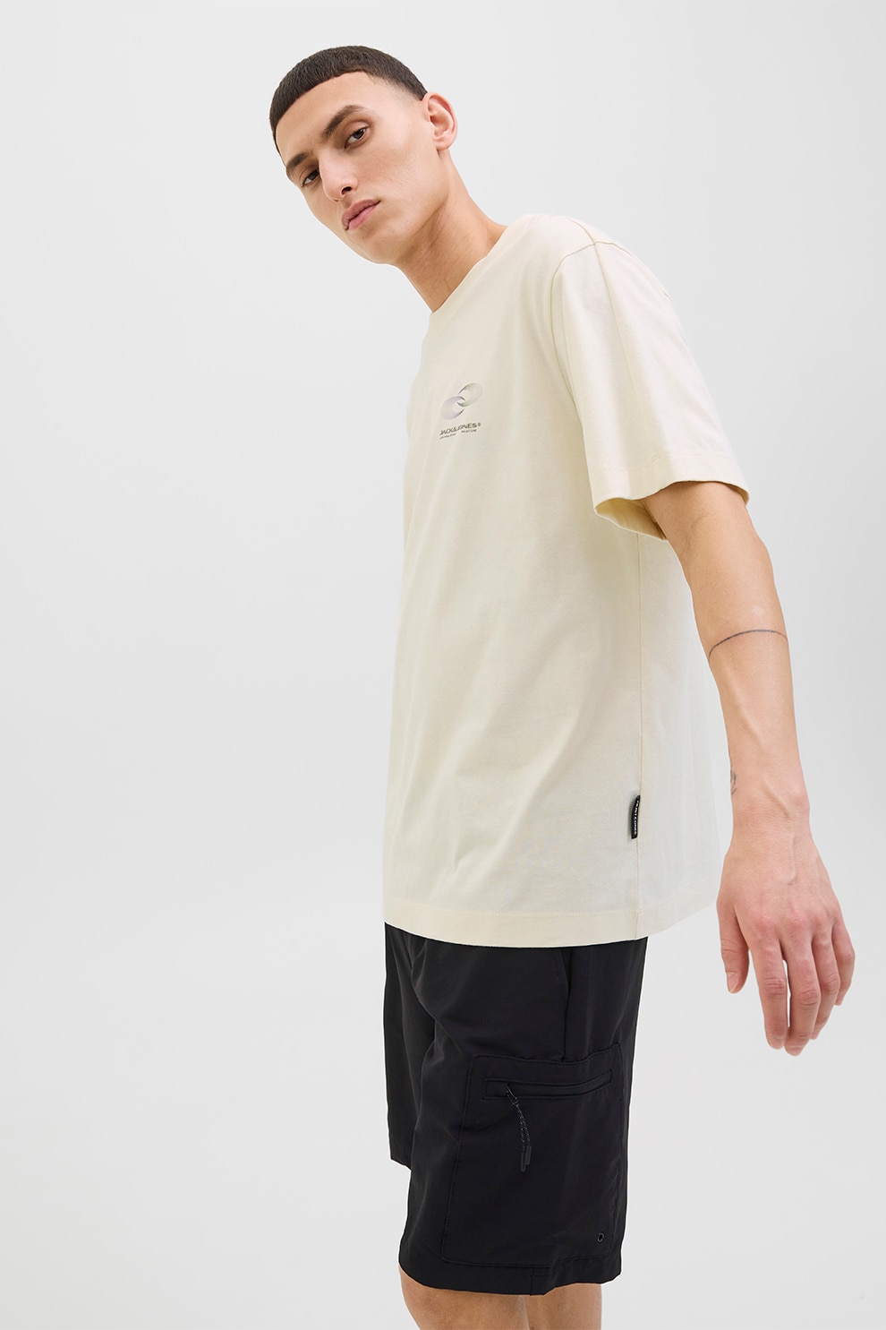 Jack & Jones, Tricou cu logo discret pe piept si decolteu la baza gatului, Bej deschis, XL