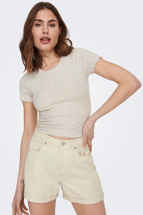 Only, Къса слим тениска с рипсен ефект, Светло бежово