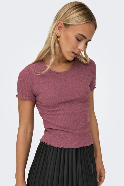 Only, Къса слим тениска с рипсен ефект, Бледочервен