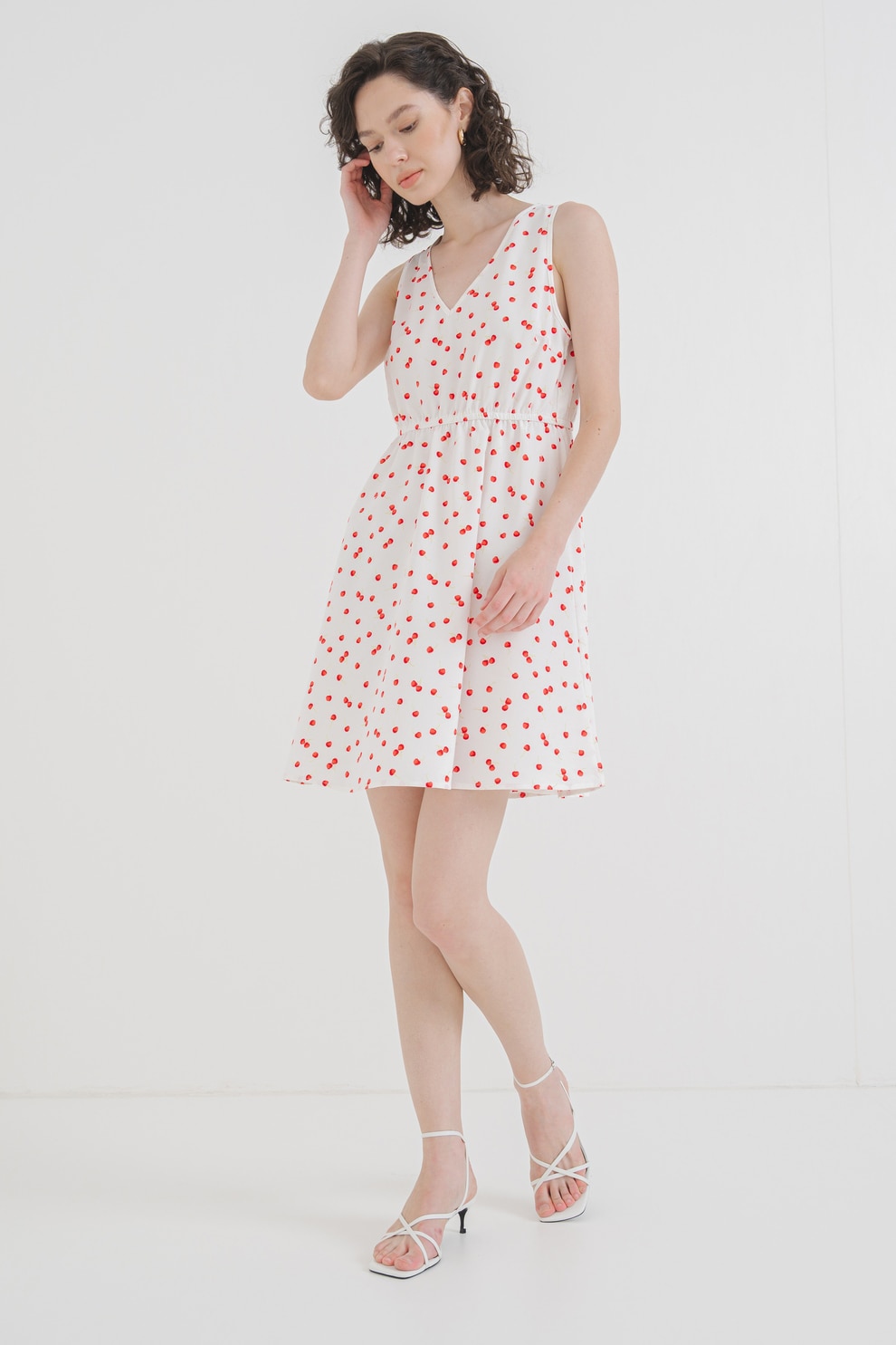 Only, Rochie cu imprimeu si decolteu in V Sara, Rosu, Alb, L
