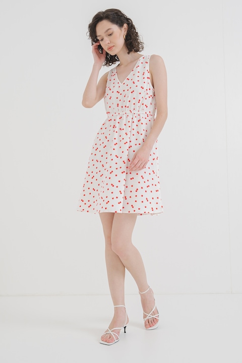 Only, Rochie cu imprimeu si decolteu in V Sara, Rosu/Alb