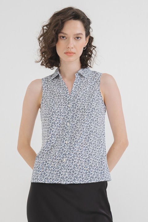 Only, Camasa fara maneci Elite, Alb/Albastru ultramarin