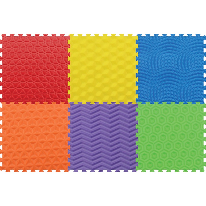 LUDIRO Сензорна постелка-пъзел с 6 различни текстури, 60x60 см, 12 мм EVA пяна, тактилна игра, неплъзгаща се, безопасна за деца над 10 месеца