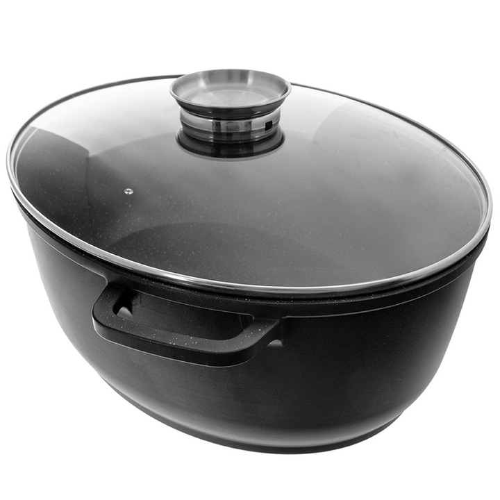 Овална тава за печене със стъклен капак, Artemis, 12L, гранит, 43,5x33,5x20см, черна