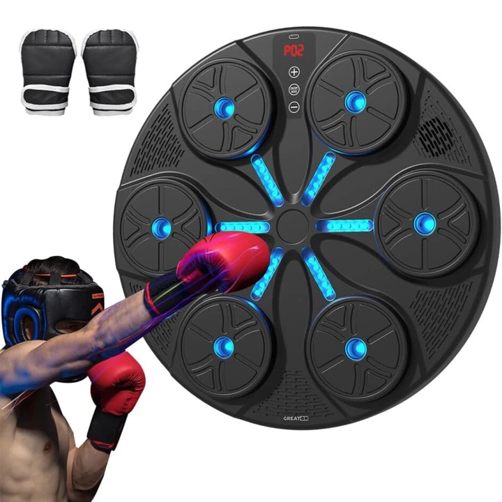 Dispozitiv Inteligent De Box GREATON Cu Muzica, Lumini Interactive Si Bluetooth, Ideal Pentru Antrenamente Si Distractie in Familie, Manusi Incluse, Negru