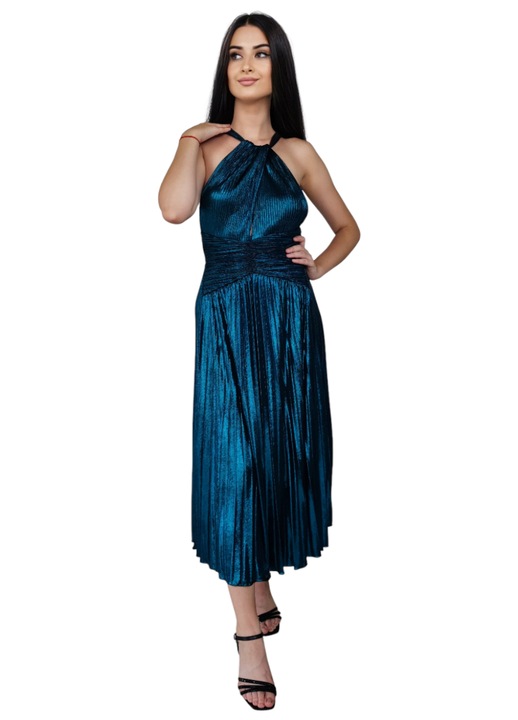 Rochie plisata midi verde turcoaz, S/M