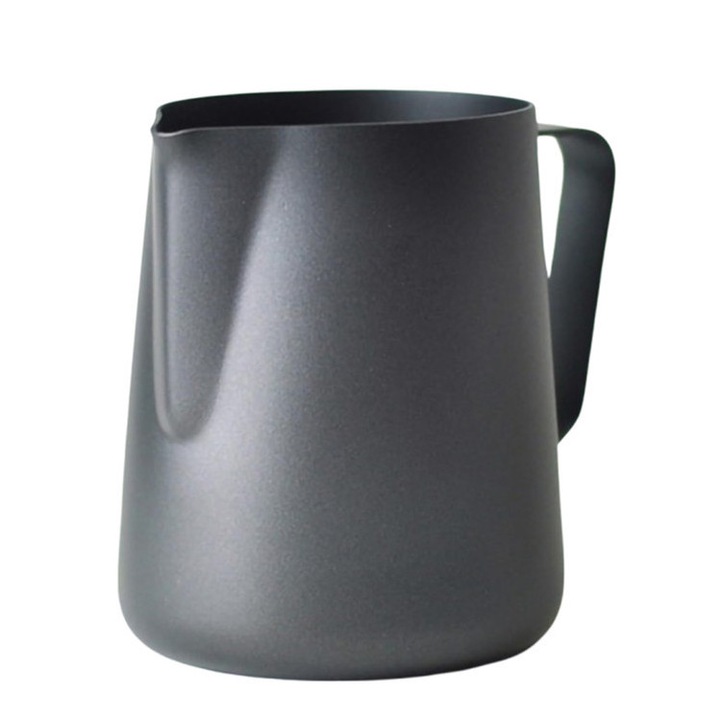 Cana din inox pentru spumarea laptelui, 12 oz, negru mat, set