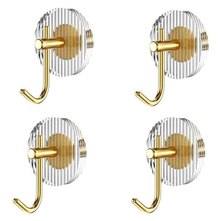 Set 4 carlige autoadezive acrilice, suport haine, alb, 4x4cm