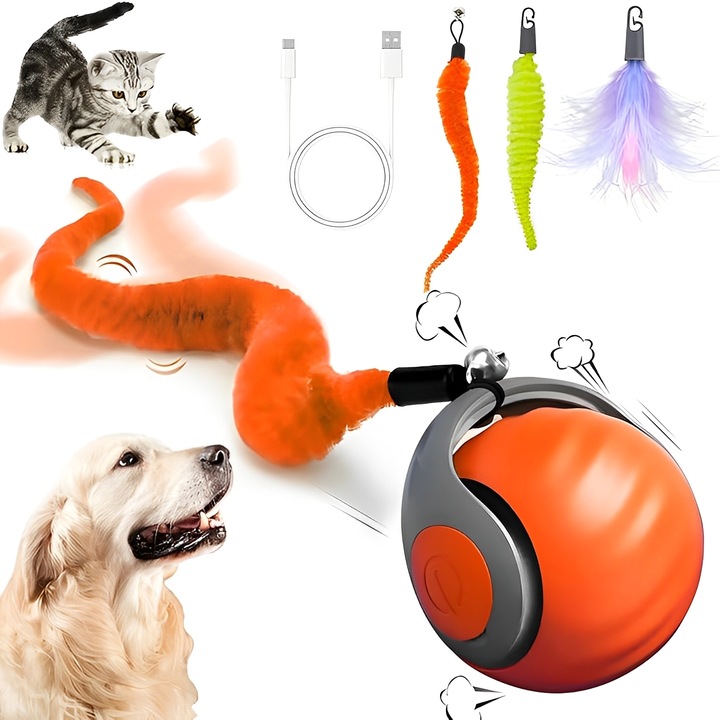 Interaktív macskalabda, TREXORA, önguruló, kettős sebességszabályozással, narancssárga