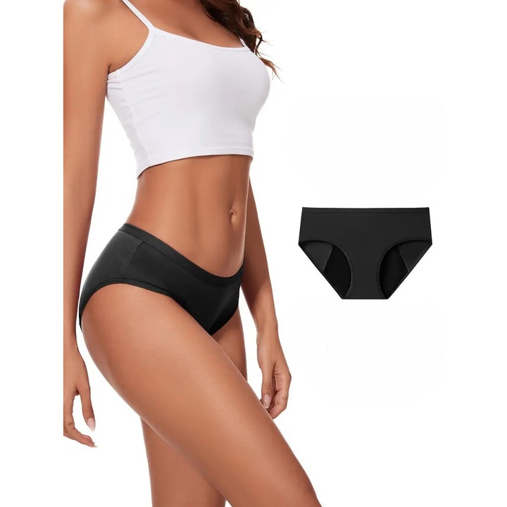 Chiloti Menstruali Reutilizabili, Cu 6 Straturi De Protectie Impotriva Scurgerilor, Culoare Negru, Marime M, 95% Bumabac 5% Elastan