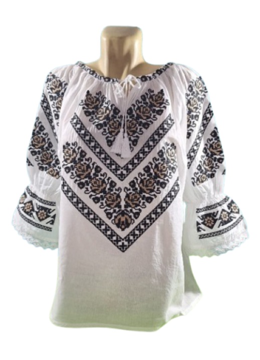 Ie traditionala pentru dama, Alb, cu model geometric deosebit, N