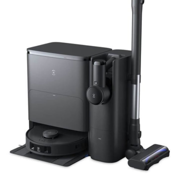 Aspirator robot cu functie de stergere Ecovacs T30S Combo, spalare mopul apa calda, uscare aer cald, putere de aspirare 11000pa, configuratie mai multe capete perie, golire automata duala curatare si aspiratoare mana, control vocal YIKO, Negru