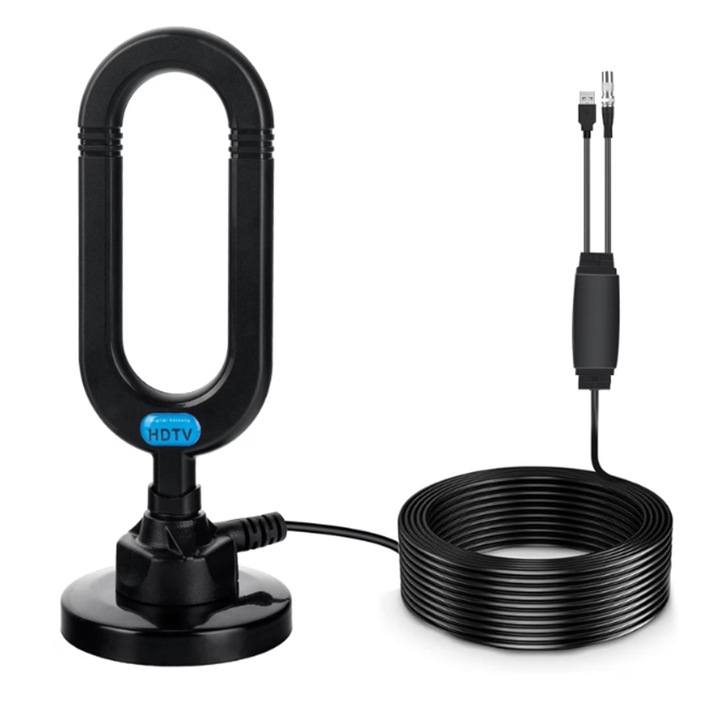 Цифрова телевизионна антена DTMB, ZOUN, усилвател на сигнал, устойчива на вода и мълнии, 5 м, индикатор за грешка, двойно приемане, лесен монтаж, стабилен сигнал, HD, черен