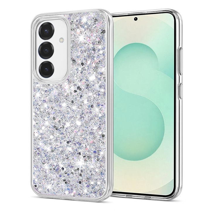 Husa pentru Samsung Galaxy S25 Daden® Sparkly Glitter, Antisoc, Calitate Premium, Alb