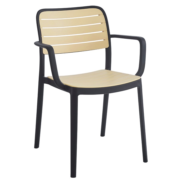 Rakásolható szék, fekete/bézs műanyag, Kardos 56, 5x53x81 cm