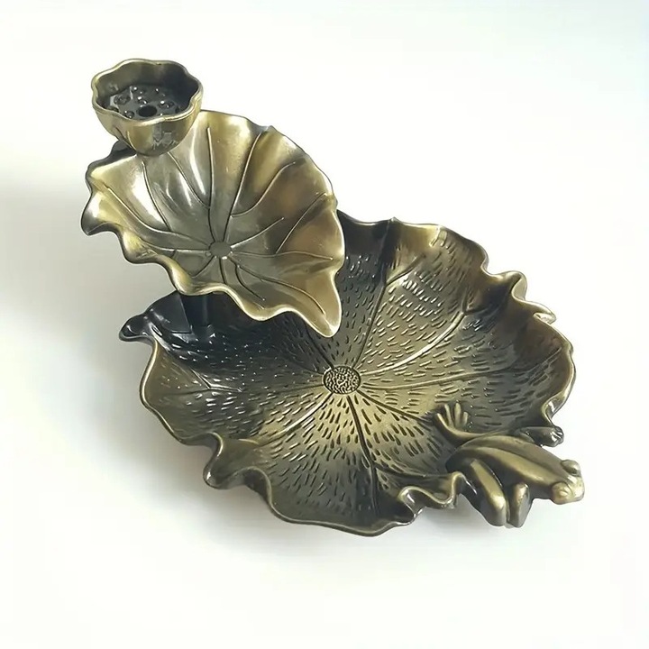 Arzător tămâie Lotus, VeliumCraft, 12x5cm, design floare, textură bronz