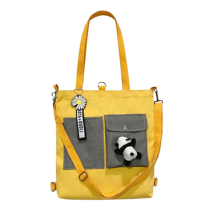 Geanta de umar din panza galbena, capacitate mare, 35x37x6cm, pentru laptopuri de 14 inch