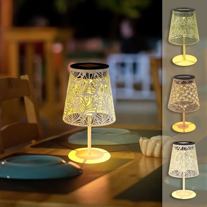 Perforált asztali napelemes lámpa – 3 színben (mentazöld, rózsaszín, fehér) – Ø10x22 cm – Hangulatos világítás kertbe és teraszra