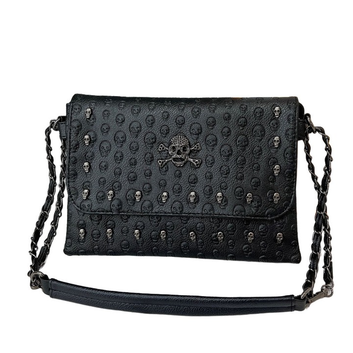 Geanta de umar pentru femei, retro, neagra, 27x19x2cm, cu curea ajustabila