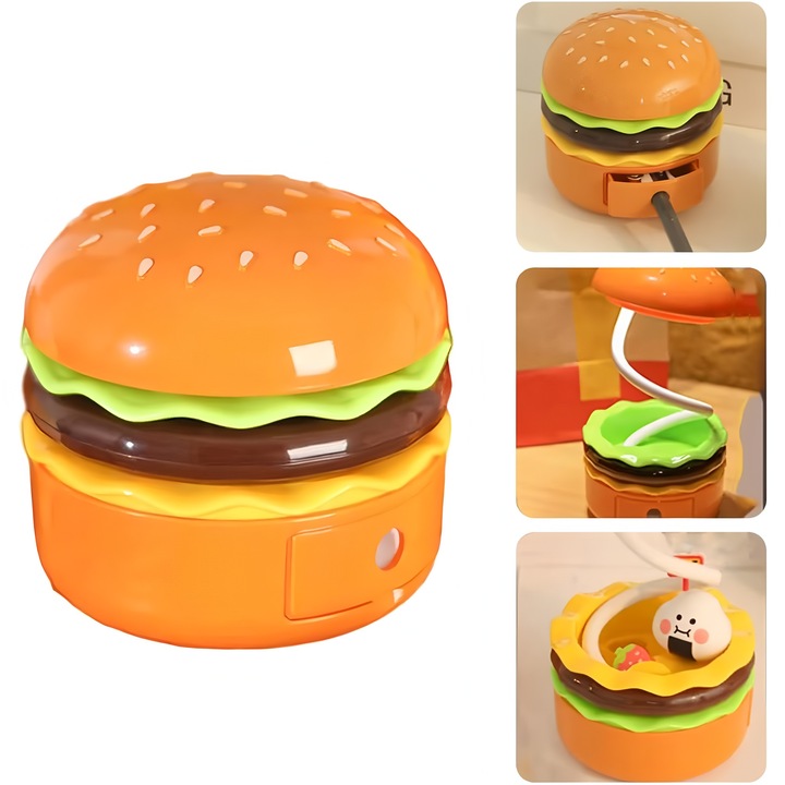 Veioza LED BOMSTOM hamburger, reglabila, pliabila, multicolor, 7.5x7.5x8cm