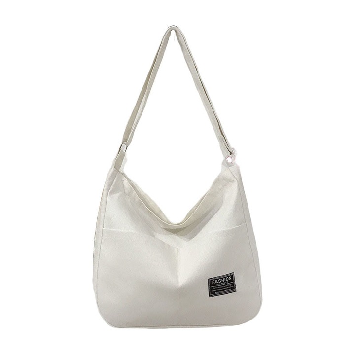 Geanta de umar din panza alba, capacitate mare, 38x32x6cm, pentru laptopuri de 14 inch, cu curea ajustabila