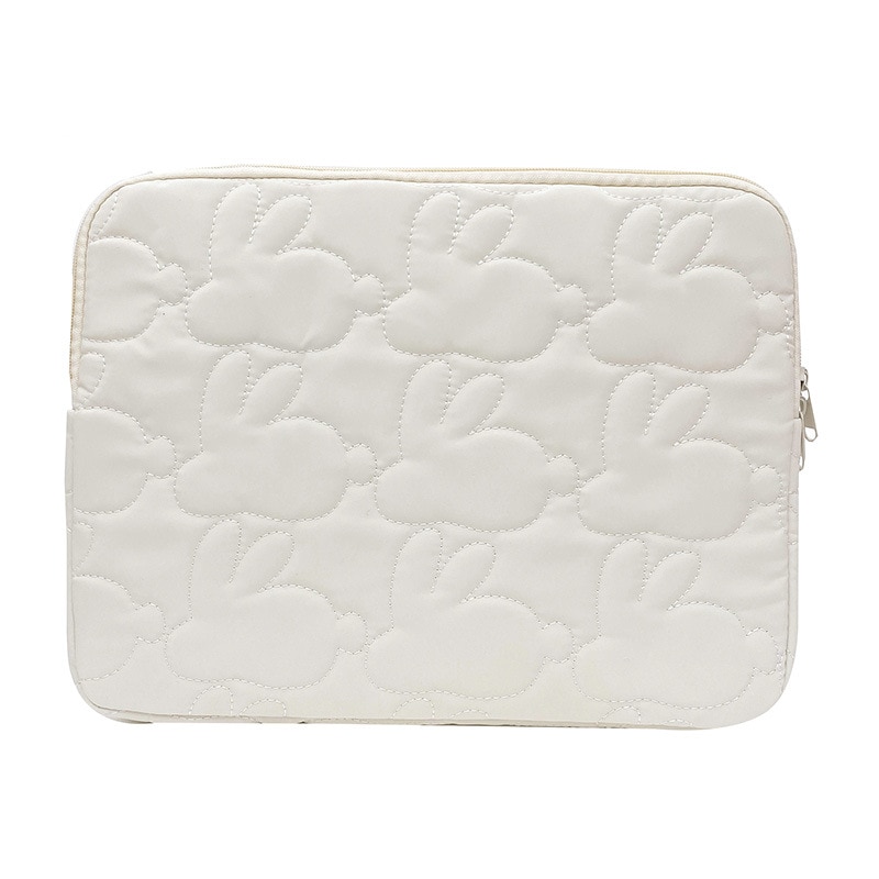 Geanta interioara pentru laptop, 35.5x26.5x2cm, nylon, capacitate mare, broderie iepure alb