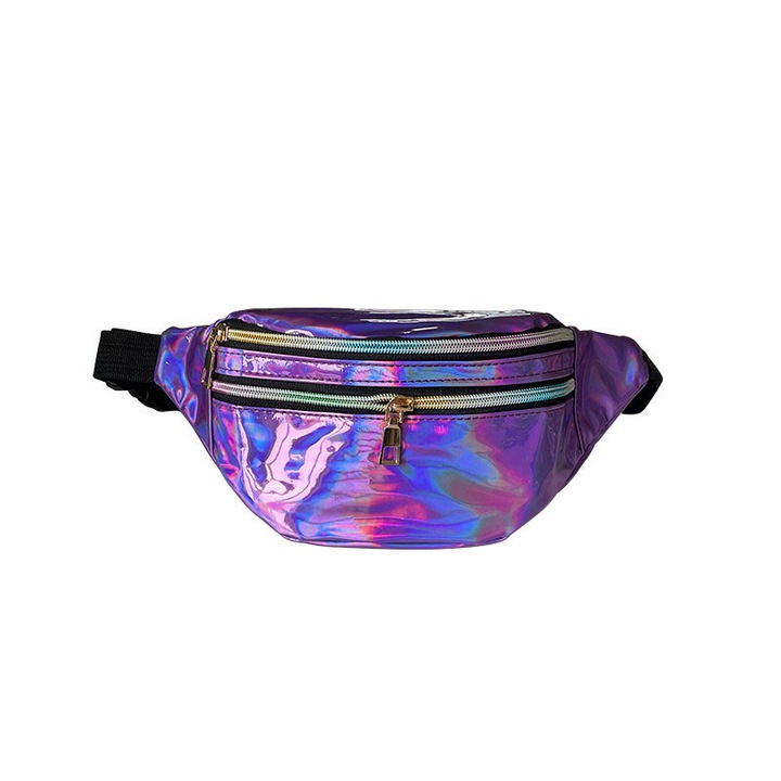 Sporttáska, lila, 23x12,5x8cm, lakkbőr anyagból, poliészter bélés, állítható pánt