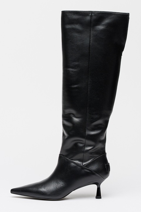 AllSaints, Cizme inalte pana la genunchi din piele cu toc stiletto, Negru