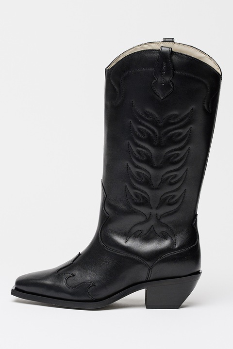 AllSaints, Cizme cowboy mid-calf din piele, Negru
