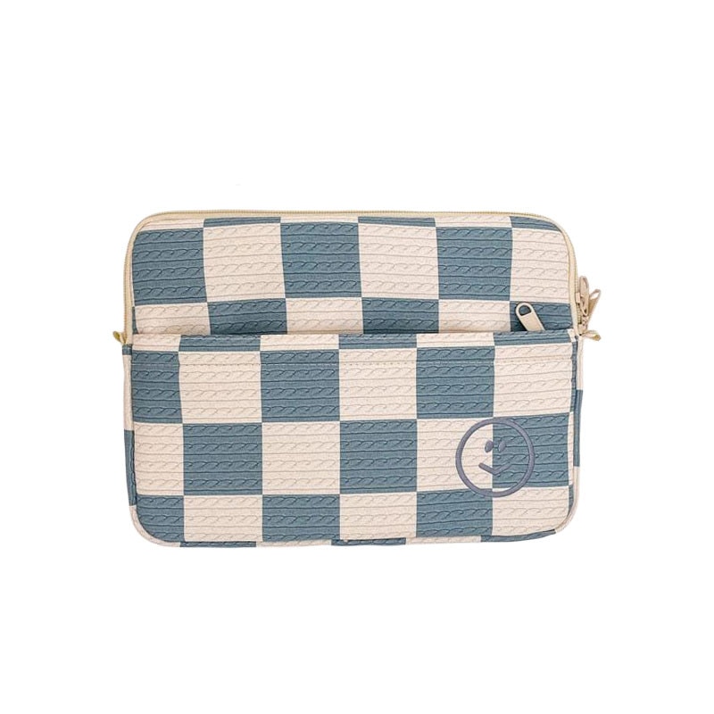 Geanta laptop, albastru in carouri, 27.5x20x2cm, set de mana si cross-body