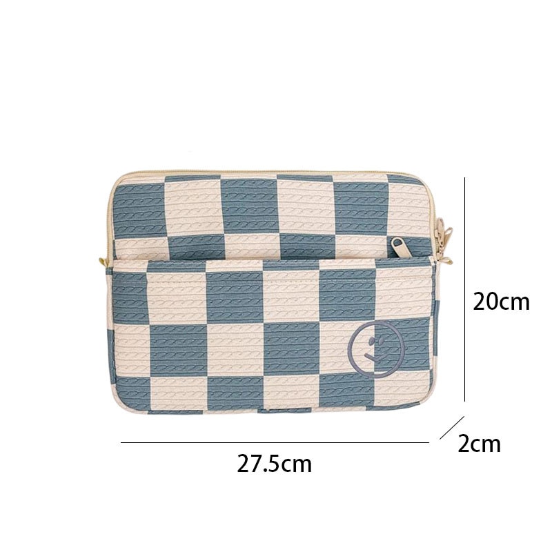 Geanta laptop, albastru in carouri, 27.5x20x2cm, set de mana si cross-body