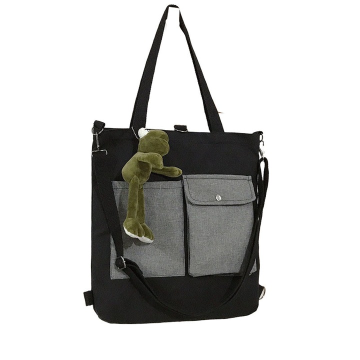 Чанта за през рамо, Платнена, 35x37x6 см, голям капацитет, Черен, 35 x 37 x 6