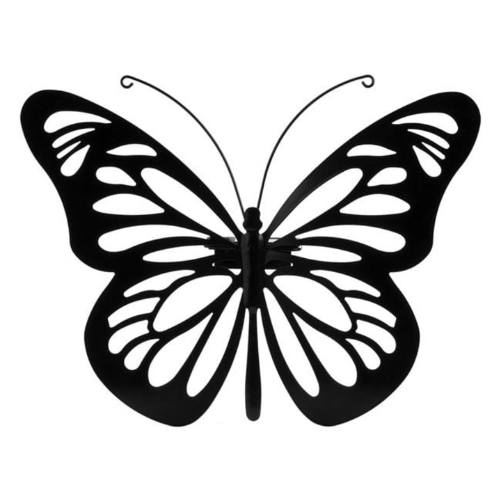 Fekete Fém Napenergiás Pillangó Dekoráció – Hangulatos Világítás Kertbe és Teraszra – 34x26 cm