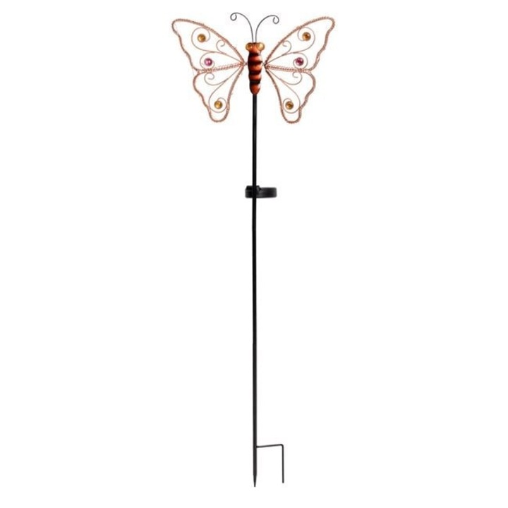 Napelemes lámpa bronz fém pillangó figurával és 30 LED izzóval – Hangulatos világítás kertbe és teraszra – 75 cm