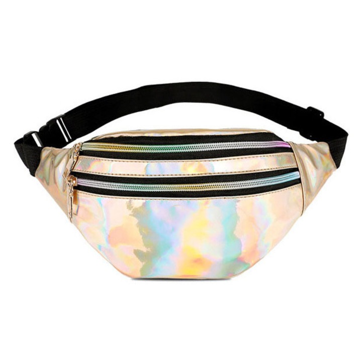 Sporttáska, arany színű, méretei 12,5x23x8cm, lakkbőr anyagból, állítható pánttal