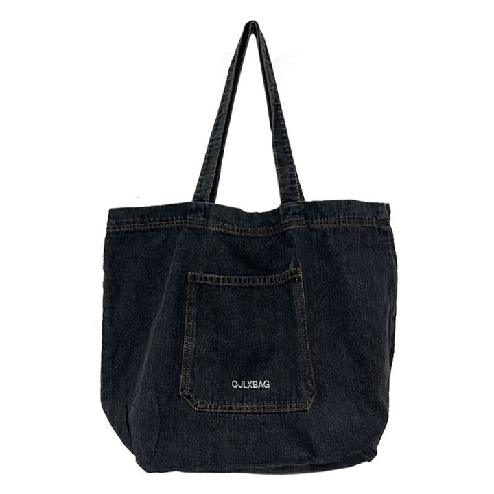 Geanta casual pentru dame, denim, capacitate mare, 36x40x13cm, Negru, 36x40x13