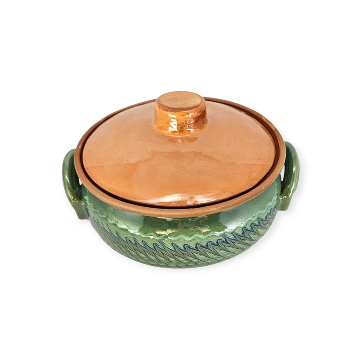 Vas de cuptor, CERAMICA DE HOREZU, 2 litri, ceramică, verde