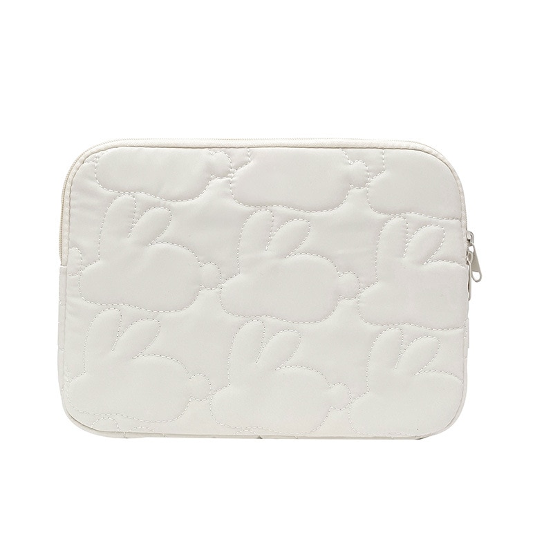 Geanta interioara pentru laptop, nylon, 28x22x2cm, capacitate pentru iPad, broderie iepure alb
