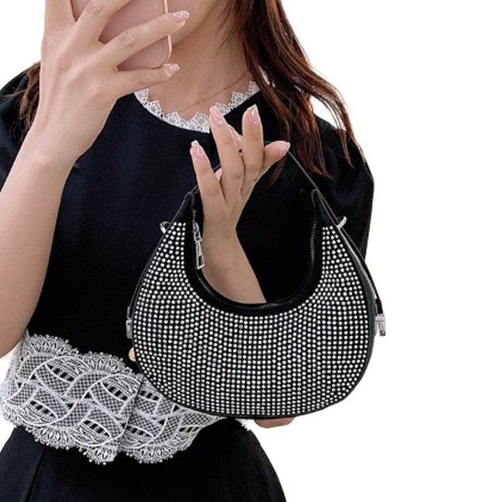 Női válltáska, fehér gyémántokkal, 20x21x6cm