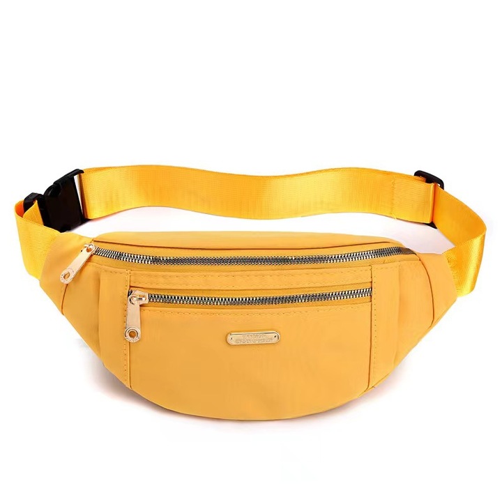 Borseta/geanta de piept sport la moda pentru dama, material Oxford, galben, 30147 cm, curea cross-body reglabila cu reglare a lungimii.