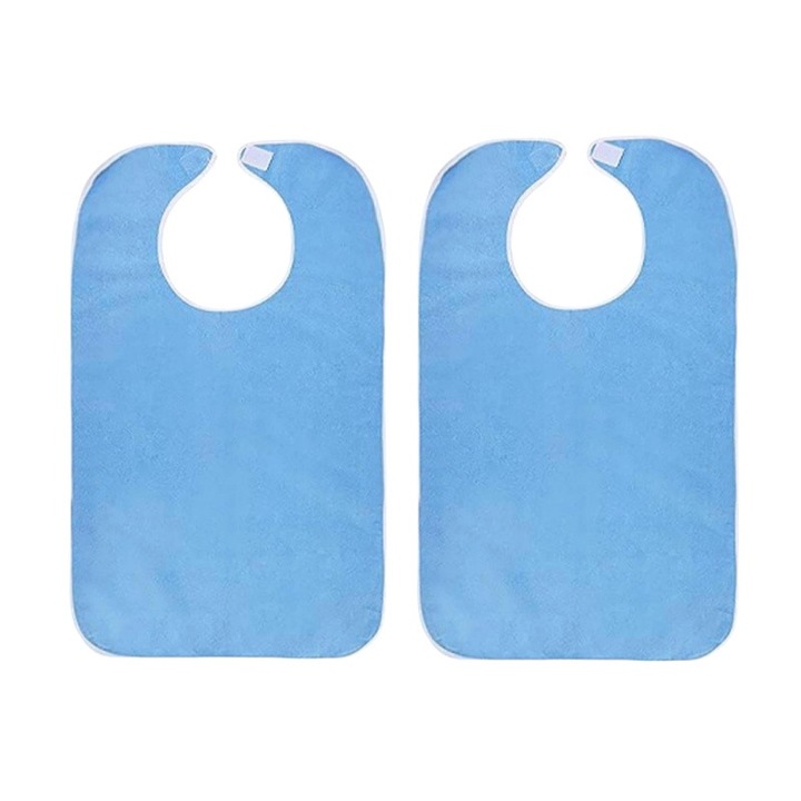Bavete pentru adulti, BOMSTOM, set de 2 bucati, impermeabile, lavabile, reutilizabile, 75x45cm, albastru