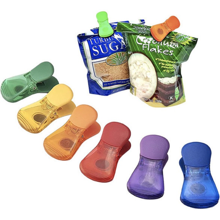 Set clips pentru pungi alimentare, 6 bucati, multicolor, 3.0x1.7inch, plastic durabil