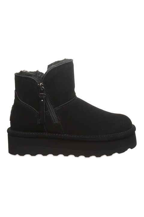 BEARPAW, Ghete flatform de piele intoarsa cu fermoar, Negru