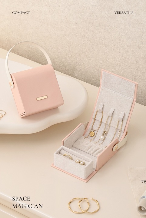 Кутия за бижута Fantasy, розова, 3 отделения, 8.5x5x8.5см