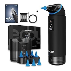 Irigator auricular electric Auracle®, aparat de curatat urechile, set curatare urechi, cap rotativ la 360°, portabil, rezervor de 200 ml, cu 4 moduri irigare, IP65, baterie reincarcabila de 2000 mAh, pentru adulti si copii, negru