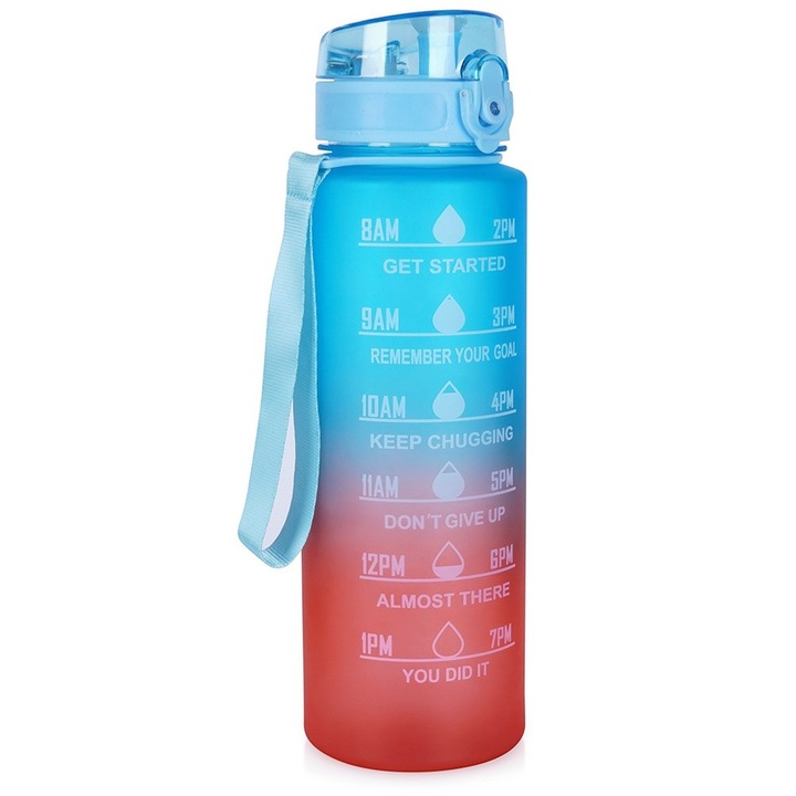 Спортна бутилка 1L, Excellent Houseware, омбре дизайн синьо-червено, размери 26,5x8см, мерителна вместимост
